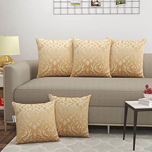 CIDIZY Beige Cream Velvet Cushion Covers, 16x16 Inch, Set of 5