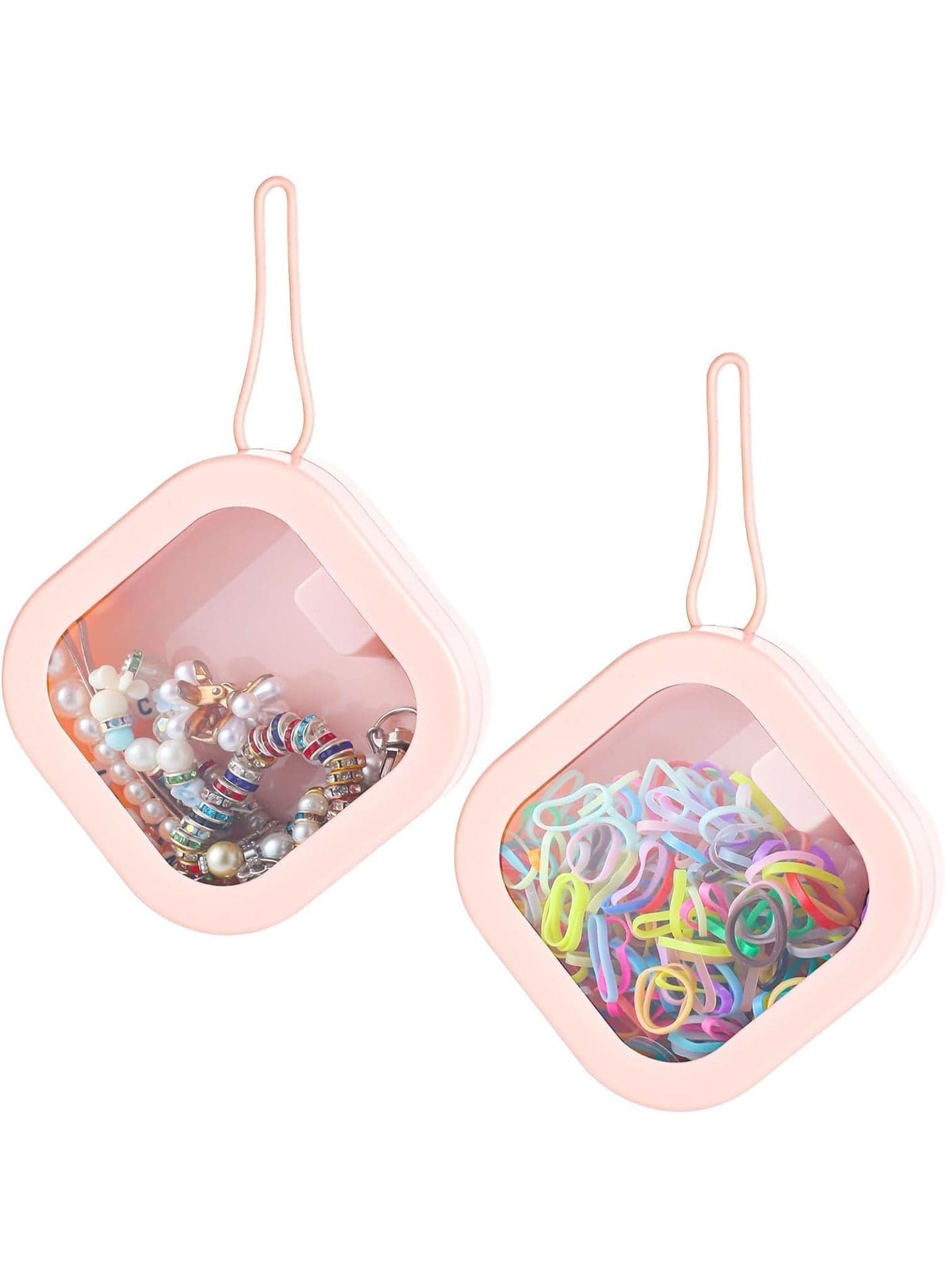 2Pcs Hair Tie Organizer, Small Hair Tie Holder Organizer, Hair Clip Jewelry Organizer, Portable Hanging Small Items, Desktop Storage Box, for Baby, Teen, Girl and Women, Pink