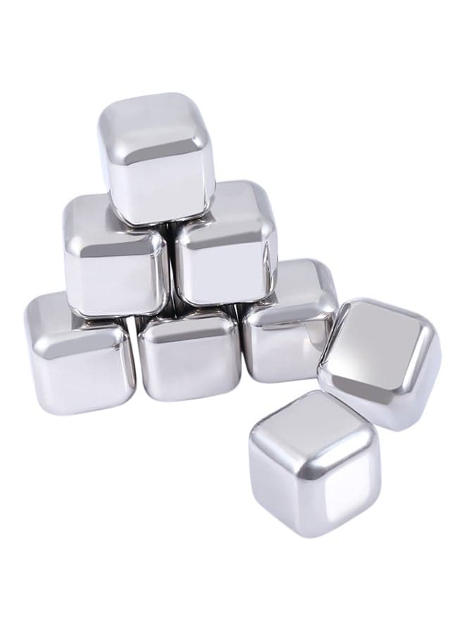 Set of Eight Reusable Silver Whiskey Stones for Cooling Drinks