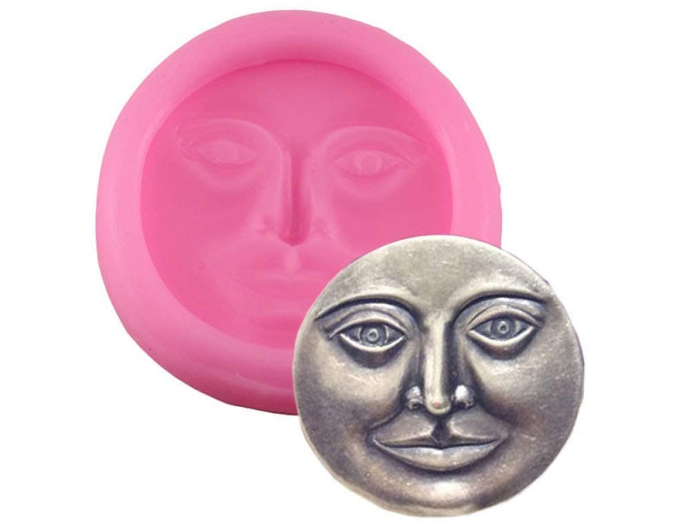 Moon Face Silicone Mold for DIY Jelly Shots Ice Cube Candy Cupcake Cake Topper Decoration Soap Mould Handmade Ice Cream Fondant Mold Gum Paste Chocolate Desserts Crystal Pudding