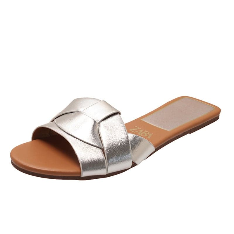 2026 Style Vacation-Style Slippers For Women, Fashion Patent Leather Low-Heeled Roman Beach Flip-Flops