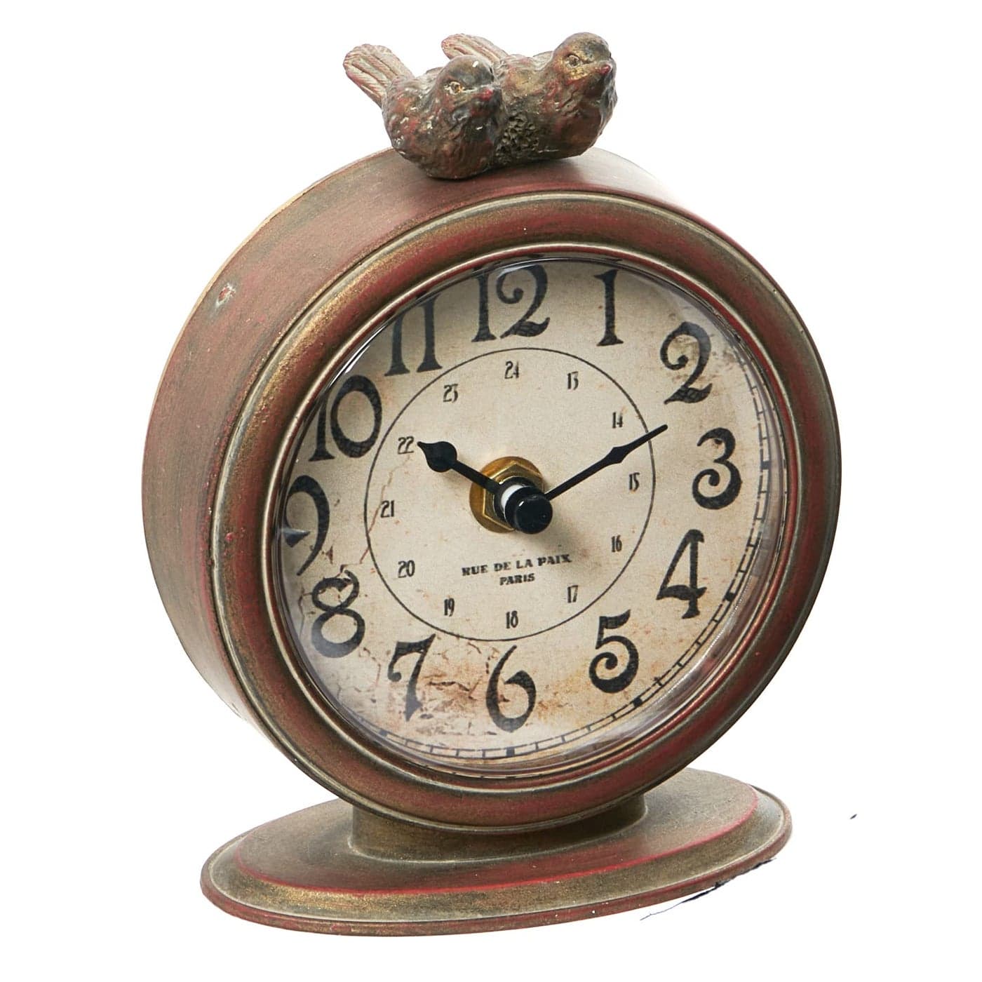 Creative CoOp Vintage Pewter Mantel Clock with Birds Distressed Brown