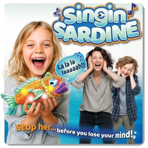 Singin Sardine A Plush Singing Fish Ages 5 Light Up Wriggling Stuffed Animal Hot Potato Game Hide and Seek Toy Funny Novelty Prank Gag Gift for Kids A Truly interactive Diva