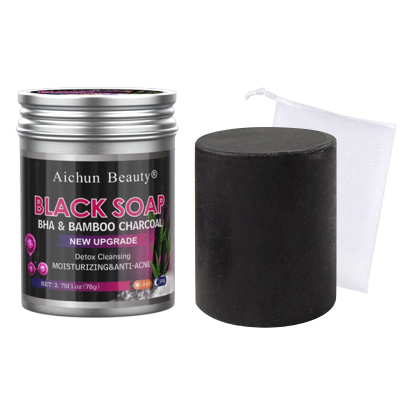 AICHUN BEAUTY Black Soap BHA Bamboo Charcoal Detox Cleansing Moisturizing AntiAcne PH Balance Oily Breakout Skin 78g275floz