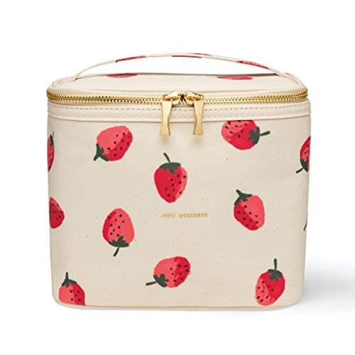 kate spade new york Insulated Lunch Tote, Small Lunch Cooler, Cute Lunch Bag for Women, Thermal Bag with Double Zipper Close and Carrying Handle, Strawberries
