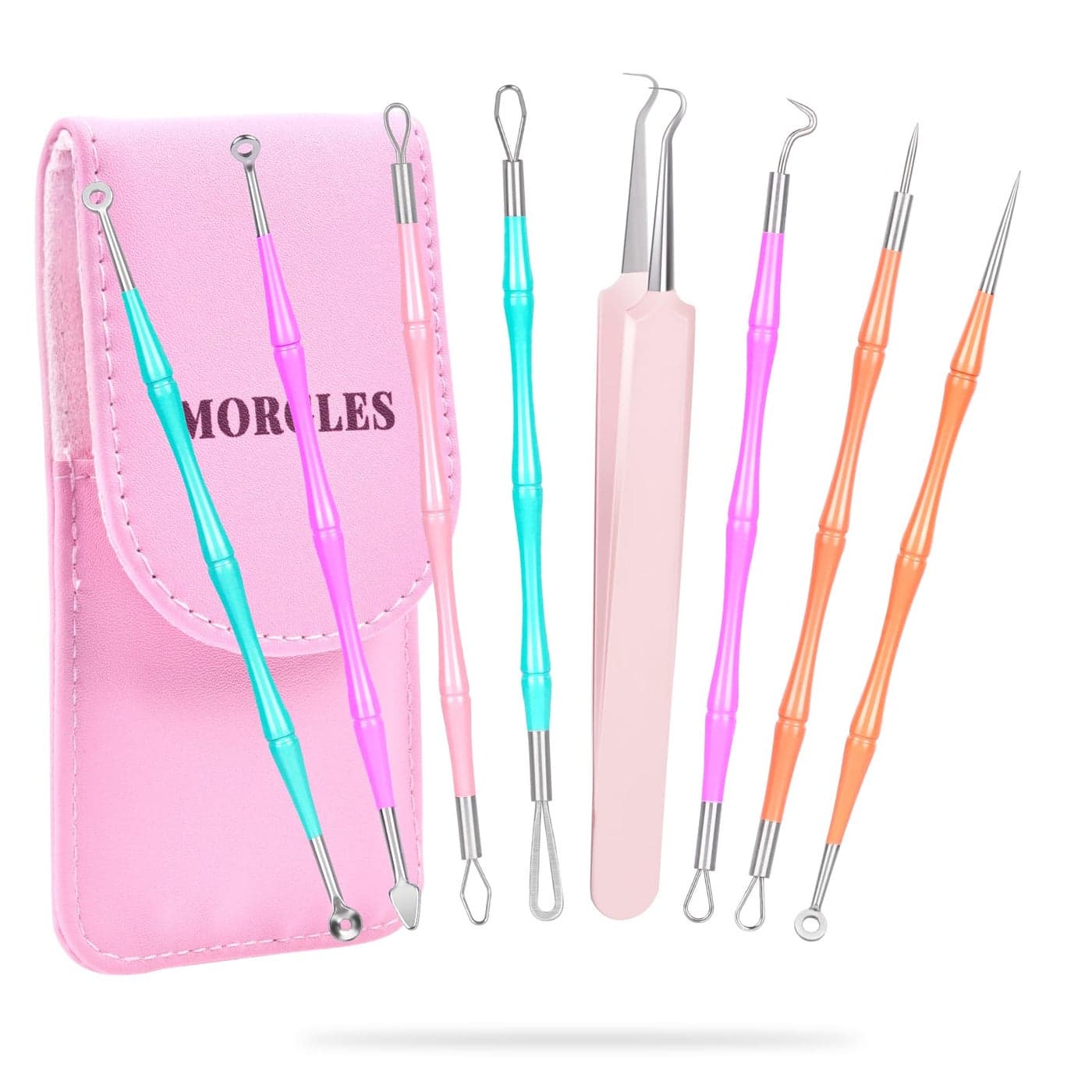 Pimple Popper Tool Kit MORGLES 14Heads Professional Stainless Acne Zit Popper Extraction Tools for Facial Nose with Leather Case