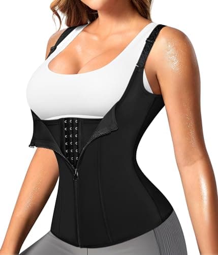 Nebility Women Waist Trainer Corset Zipper Vest Body Shaper Cincher Tank Top with Adjustable Straps (XL, Black)