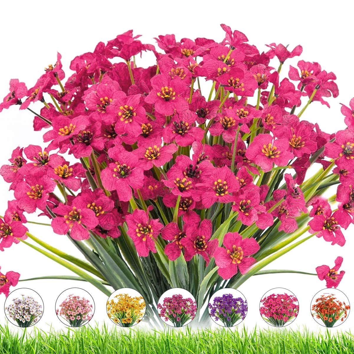 DRT DERUITAI Artificial Outdoor Flowers8 Bundles UV Resistant Fake FlowersArtificial Violet Flower Plastic Faux Greenery Plants for Outdoor Garden Porch Window Box DecorationRose Red