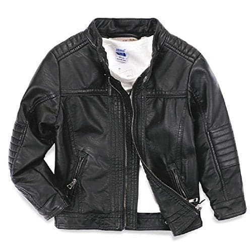 LJYH Boys Leather Jackets New Spring Children Collar Motorcycle Faux Leather Zipper Coats 7/8yrs (130)