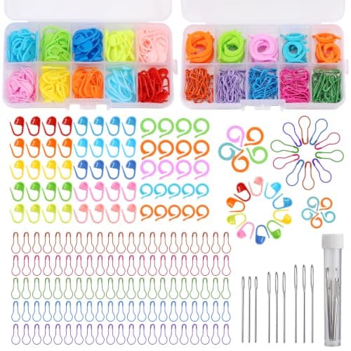 Hssugi 326PCS Stitch Marker Crochet Knitting Markers with Blunt Sewing Needles Stitching Marker for Knitting with Safety Bulb Pins and Stitching Rings for Crochet DIY Craft Making