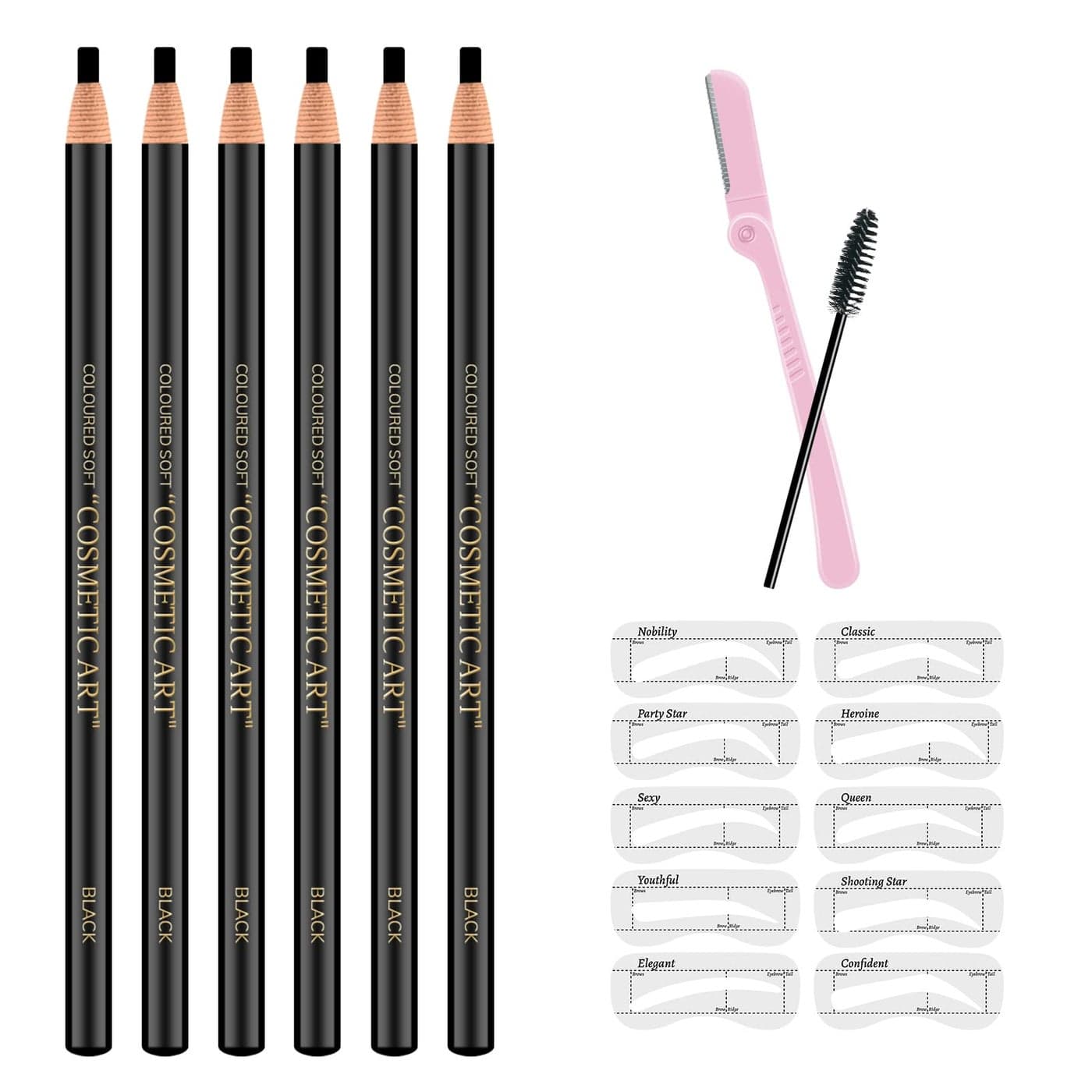 Ownest 6 Pcs Pull Cord Peeloff Eyebrow Pencil Tattoo Makeup and Microblading Supplies Set for Marking Filling and Outlining Waterproof and Durable Permanent Eyebrow LinerGrey