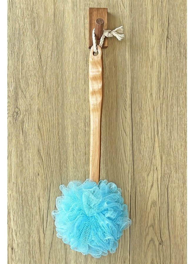 Shower Loofah Body & Back Scrubber - Exfoliating Loofah Bath Brush On a Stick - With Long Wooden Handle Back Brush For Men & Women - Easy Reach Body Wash & Lotion Applicator(Blue)