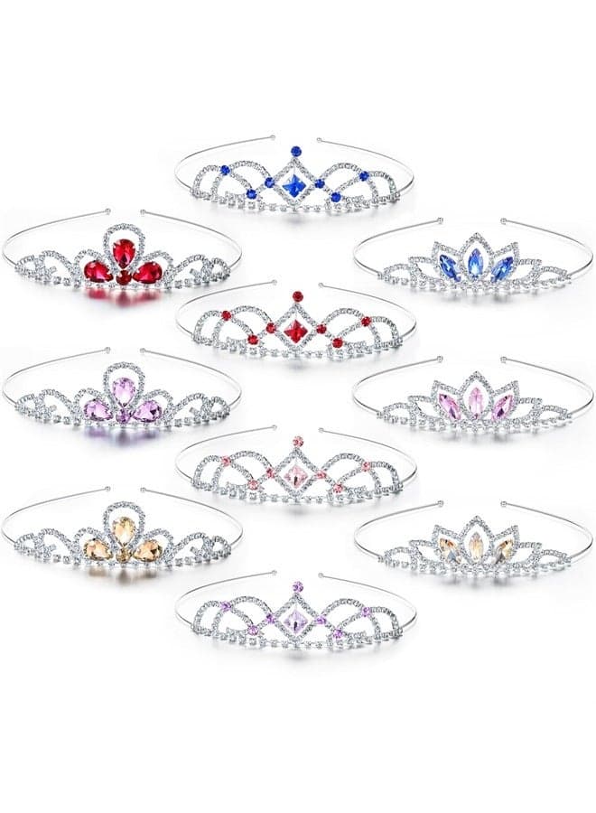 10 Pieces Girls Princess Rhinestone Crown Colorful Crystal Headband Crystal Tiara Rhinestone Princess Crystal Headband for Birthday Wedding Crown Party Prom, Little Girls, Colorful