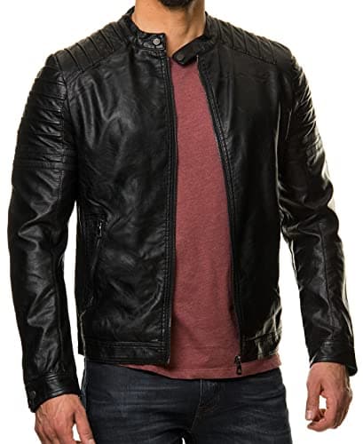 DECIMAL Mens Black REAL Lambskin Leather Biker Jacket VINTAGE GENUINE MOTORCYCLE JACKETS FOR MEN US Alpha XLarge Regular Regular BLACK SHOULDER
