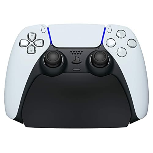 PlayVital Solid Black Controller Display Stand for ps5, Gamepad Accessories Desk Holder for ps5 Controller with Rubber Pads