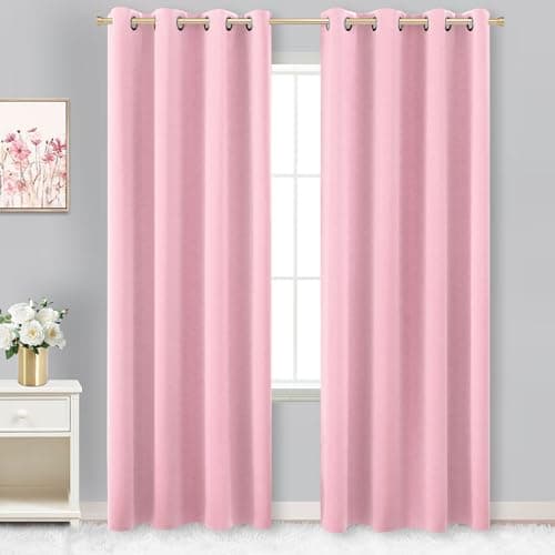 KOUFALL Thermal Insulated Curtains for Kids Bedroom Nursery Girl, 8FT Floor to Ceiling, Grommet Black Out Curtains 96 Inch Long 2 Panels Set, Bubble Gum Pink