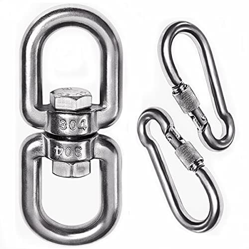Velomill 21 Heavy Duty 304 Stainless Steel Swivel Ring Double Ended Swivel Eye Hook with SUS304 Snap Hooks for Web Tree Swing Swing Spinner Hanger Reliable and Safe M6