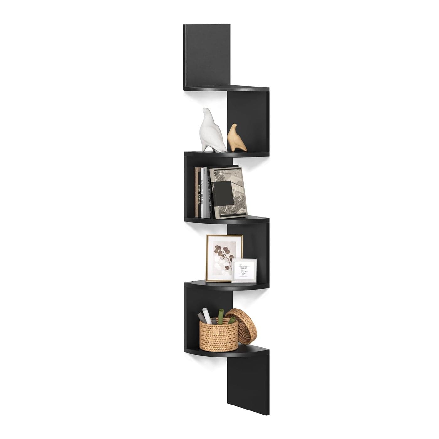 VASAGLE 5Tier Corner Shelf Display Floating Shelf in Living Room Study Kitchen Bedroom for Plants CDs Decorations Modern Ink Black LBC072B01