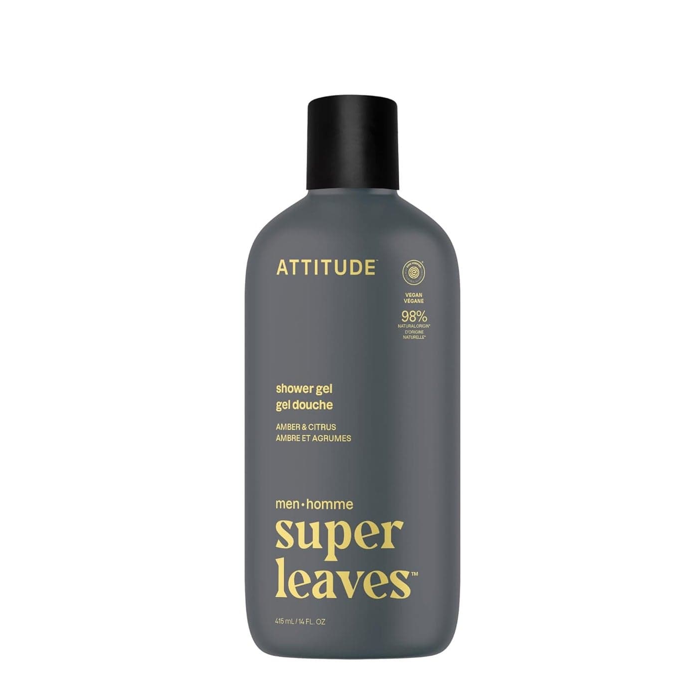 ATTITUDE Shower Gel Body Wash for Men 98 Natural Origin Ingredients Paraben Phthalate Free EWG Verified Cleanses Without Drying Amber Citrus 14 Fl Oz