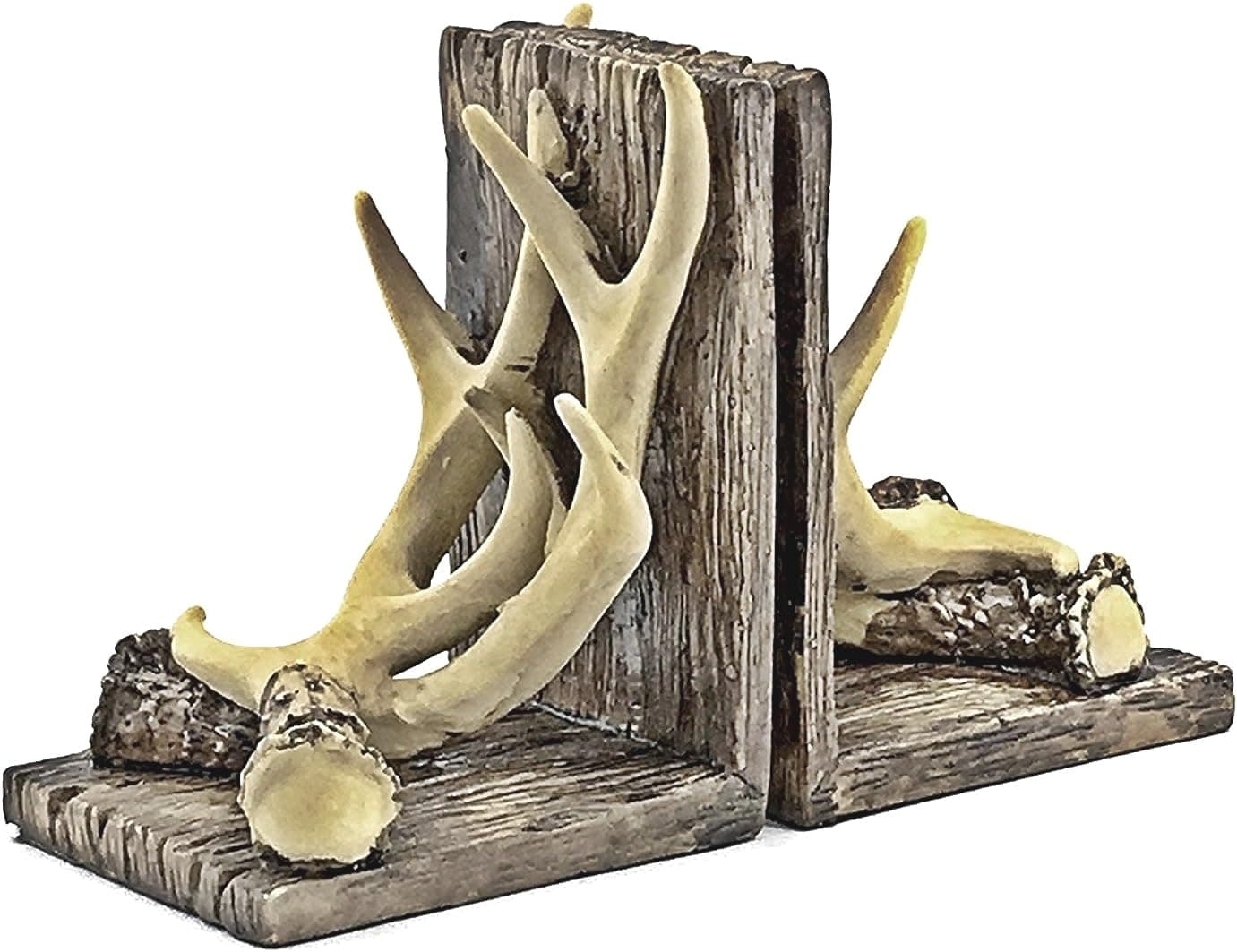 Bellaa Decorative Bookends Deer Antler Unique Vintage Book Ends Shelves Stoppers Holder Heavy Duty Nonskid Rustic Mountain Cabin Lodge Farmhouse Home Office Decor 7 Inch