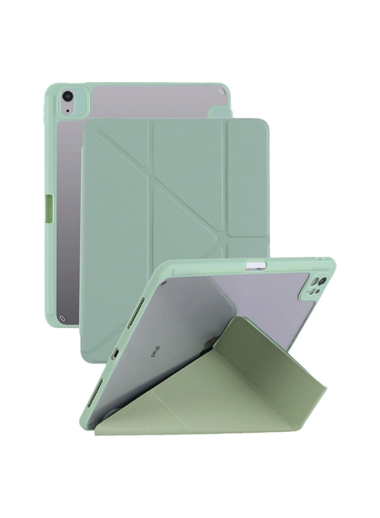 Protective Case for iPad 10th Generation 10.9 Inch 2022, Foldable Stand with Landscape and Portrait Mode, Stylish and Simple Transparent Back Shell, Non-slip Fabric Pattern Protective Case with Pen Holder, Auto Wake/Sleep, (Matcha Green)