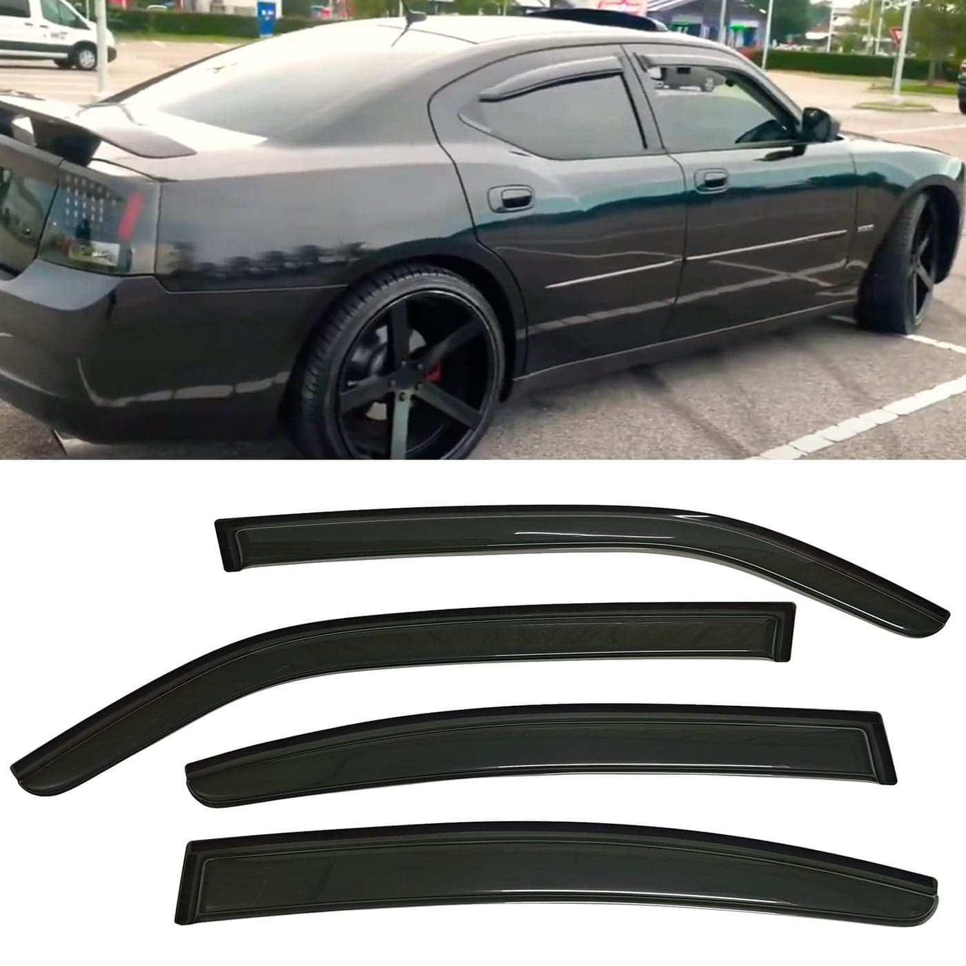 Smoke Tinted Window Visors Vent Sun Shade Rain Wind Guards Compatible with Dodge Charger 20062010