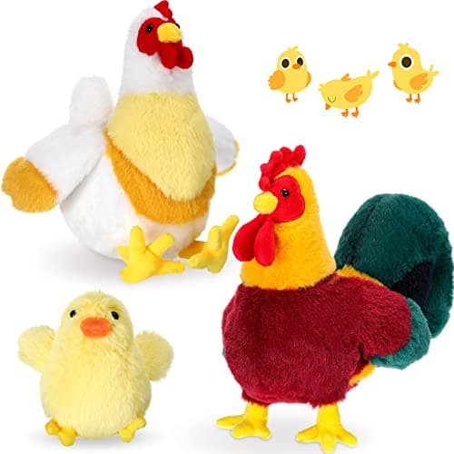 Skylety 3 Pcs Stuffed Chicken Plush Toys Gifts Set Chicken Stuffed Animal Toy Cocky Rooster Plush Little Baby Chick Toys for Easter Baby Shower Party Favor Birthday Supplies