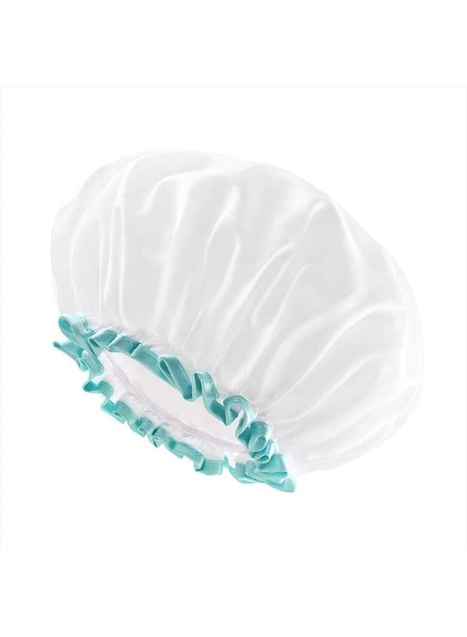 White Shower Cap for Long Hair 1 Pack, 12inch large size,Waterproof Washable Hair Caps for Women and Girls, Super Cute and Extra Large by mikimini