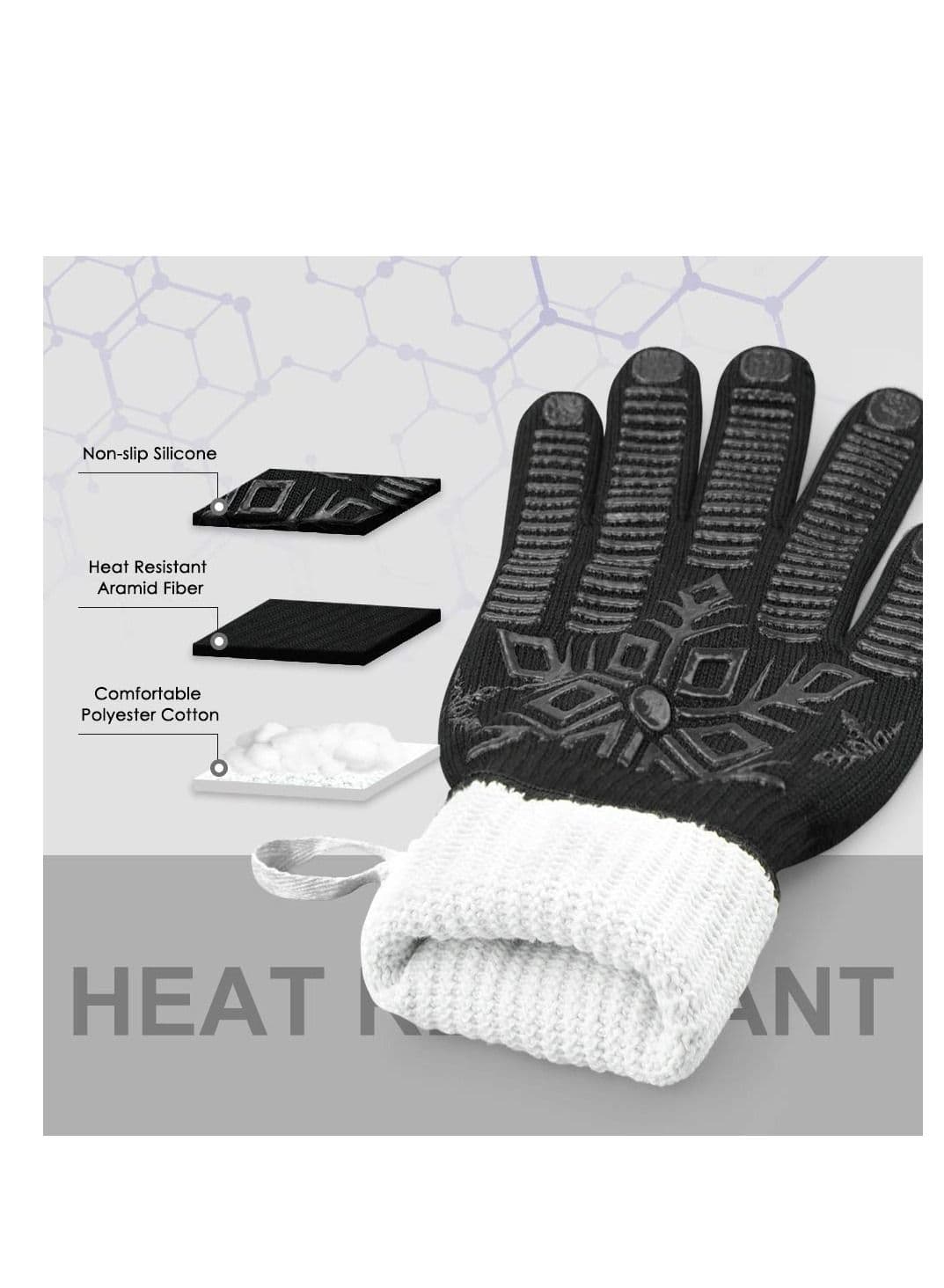 BBQ Gloves, Ultra-Long Wrist Guard Silicone Non-Slip Oven 1472℉/800℃ Extreme Heat Resistant Gloves for Barbecue, Grilling, Baking, Cooking, Smoker,Cutting, Welding.14 Inch Black