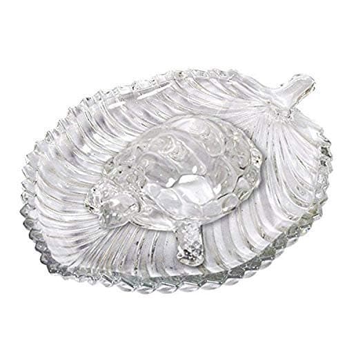 Aakriti Medium Clear Glass Turtle Dish 11x8x4.5 cm | Leaf Shaped Glass Plate 21.5x16.5x2.5 cm | Decorative Transparent Turtle Tray | Unique Turtle Glassware for Home Decor