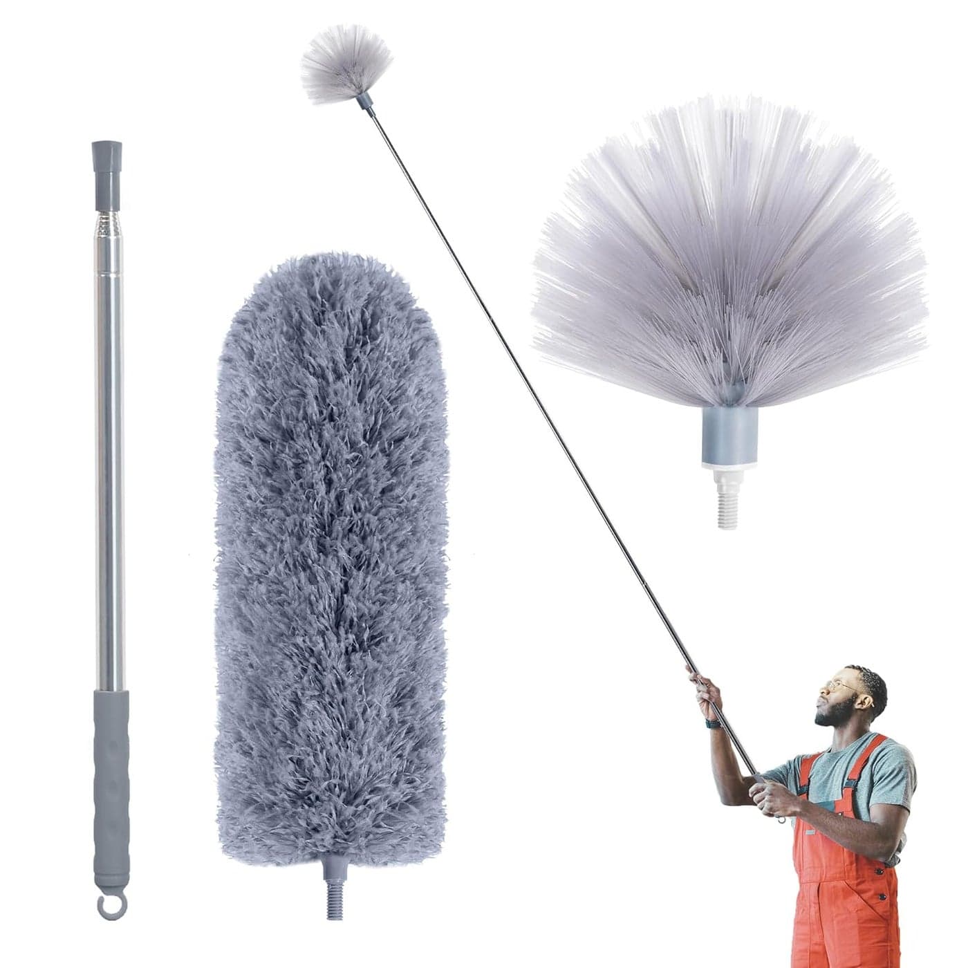 IVYROLL Microfiber Feather Duster Cobweb Duster with 100 Extension Pole Dusters for Cleaning Bendable Head Washable Duster for Ceiling Fan Furniture