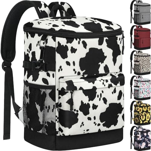 Tenot Cooler Backpack 33 Cans Backpack Coolers Insulated Leak Proof Soft Beach Cooler Bag for Men Women Ice Chest Backpack Camping Hiking Picnic Travel Cooler Lunch Backpack Cow Print