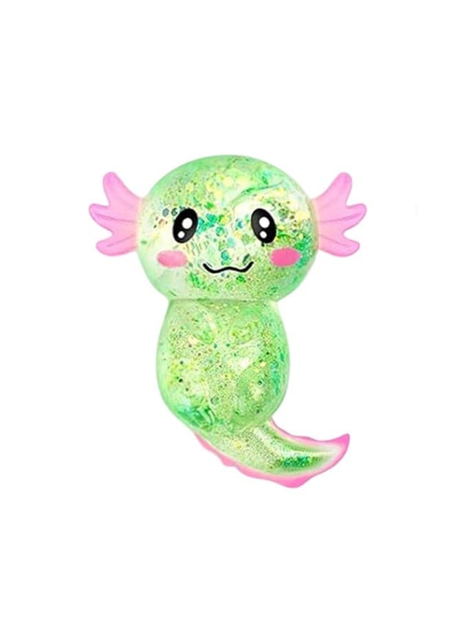 Glitter Axolotls Squishies Toy, Stretchy Axolotls Stress Ball, Soft Squeeze Sensory Fidget Toys for Kids Adults, Cute Easter Basket Stuffers Party Favors Classroom Prizes (Green)