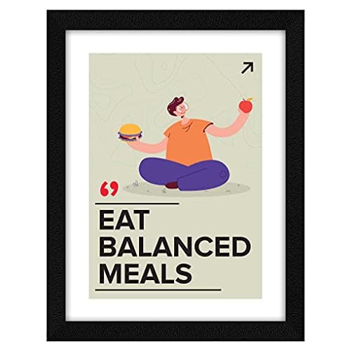 ArtX Paper Eat Balanced Meals Health Quote Wall Frame Art Painting, Multicolor, Motivational, 10 X13 Inches, Set of 1