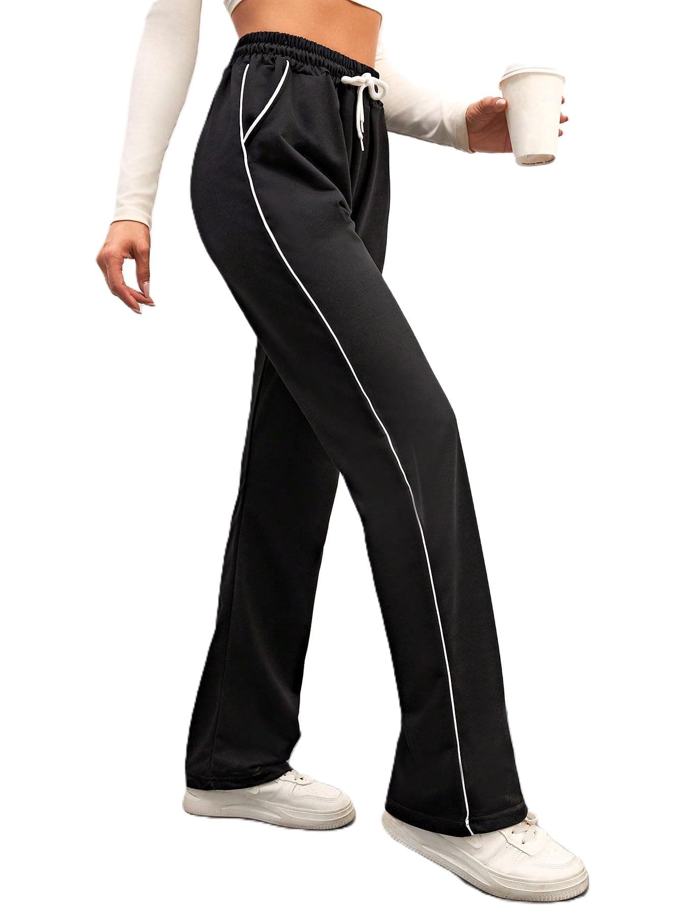 SAKHWALA Women's Striped Track Pants | Women Trackpants | Women Lower/Pyjama | Lounge | Loose Fit Trackpants | Gym/Yoga/Casual Wear Pants (in, Alpha, L, Regular, Black)