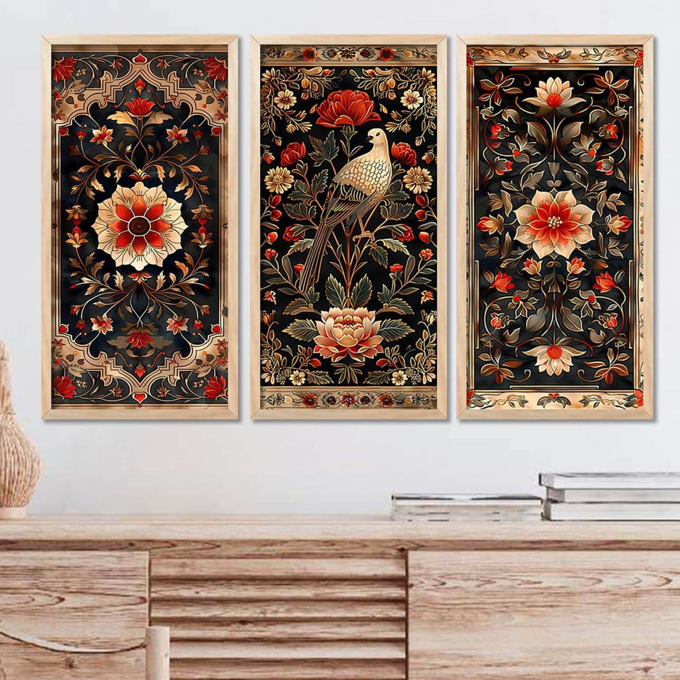 kotart Painting for wall Decoration Frames Traditional Indian Art Pichwai Wall Dcor Paintings Traditional Indian Art Pichwai Wall Dcor Paintings For Home Dcor Living Room Bedroom Set of 3 10X19 INCH A