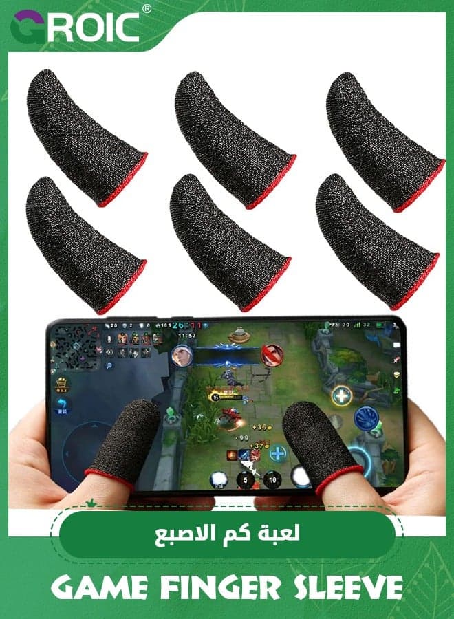 3 Pair Black Phone Gaming Finger Sleeves Silver Fiber More Sensitive Anti-Sweat Breathable, Gamer Thumb Sleeves Finger Gloves for League of Legend, Rules of Survival, PUBG