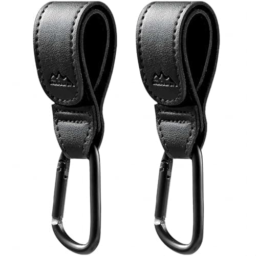 Baby Stroller Hooks Bag Hooks for Hanging Diaper Bags Multipurpose Hooks for Grocery Shopping Bags Premium Vegan Leather Pram Straps 2 Pcs (Black-3)