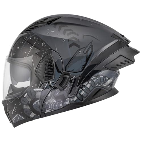 OUMURS DOT Motorcycle Full Face Helmet, Flip Up Dual Visor, Adult, Sun Shield, Lightweight, Street Bike, DOT Approved, Sport Bike, Unisex, Model-167, Future Gray - XL
