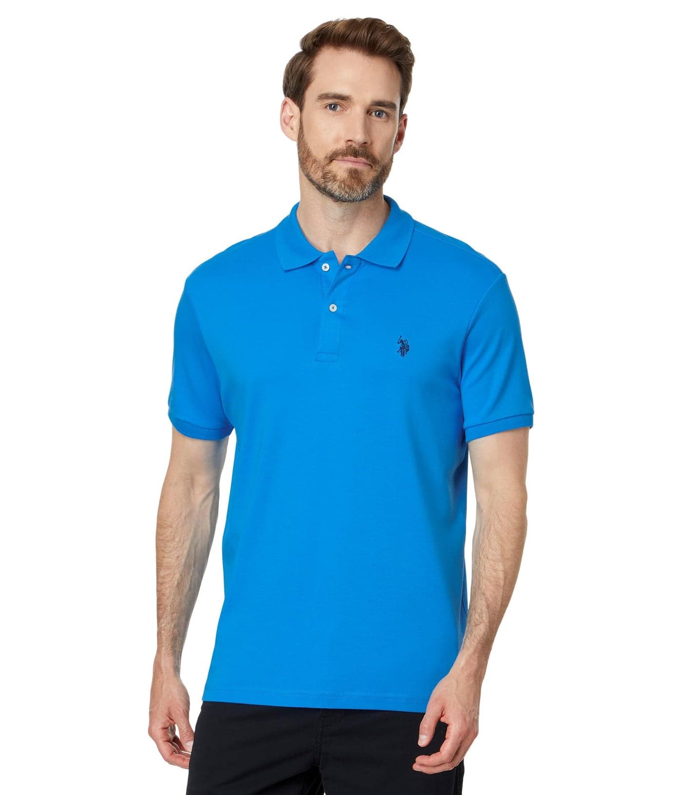 U.S. Polo Assn. Solid Interlock Polo Blue Fin Heather LG