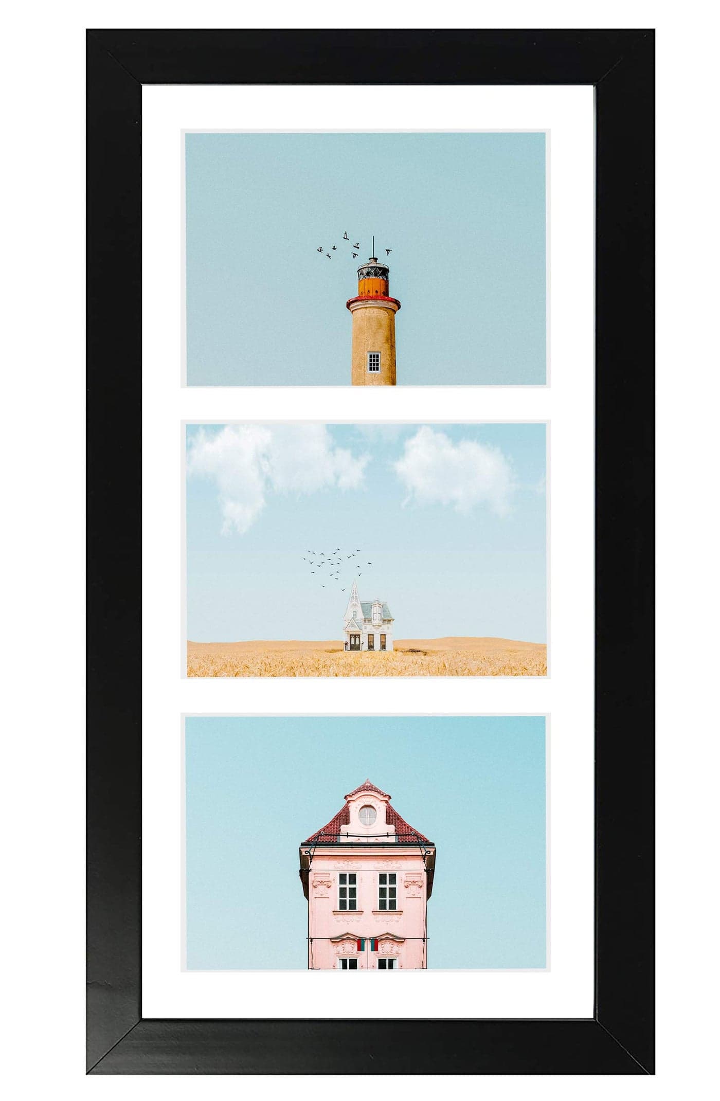 Golden State Art, 7x14 Black Photo Wood Collage Frame with Mat displays (3) 4"x6" Pictures