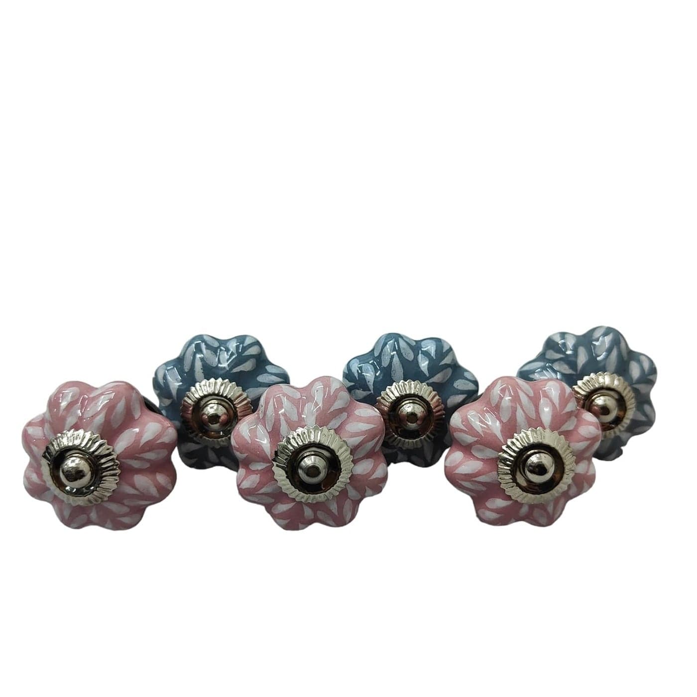KAMPRA Set of 6 Ceramic Pumpkin Pink Grey Vintage Door Knobs Beautiful Cabinet Pulls