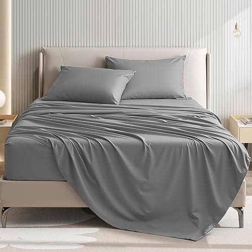 USXIBEI Full Size 4 Piece Bed Sheet Set - Ultra Imitation Cotton-Premium Breathable & Cooling Sheets - Hotel Luxury Bed Sheets Deep Pocket up to 15"- Wrinkle, Fade, Stain Resistant (Dark Grey, Full)