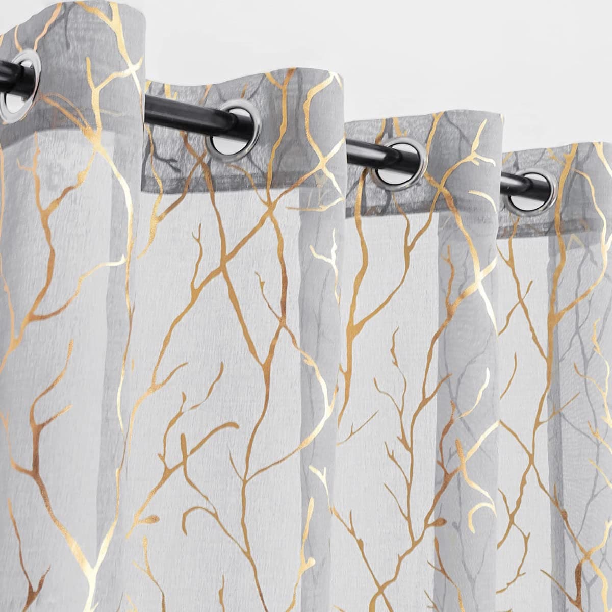 Kotile Tree Curtains for Living Room Gold Foil Tree Branch Sheer Curtains 84 Inch Length for Bedroom Grommet Top Privacy Window Tree Curtains Grey 52 x 84 Inch 2 Panels Grey Gold