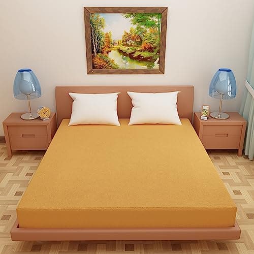 Glassiano Cotton Feel Terry Ultra Soft Waterproof Mattress Protector | Breathable - Hypoallergenic Mattresses Cover with Elastic Strap for Single Bed (78x48 inch|6.5x4 feet, Golden - Pack of 1)