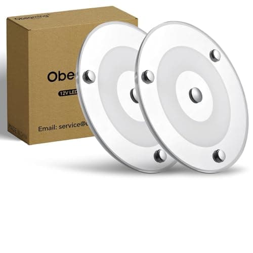 Obeaming 2 Pack 12V LED Ceiling Dome Light 400LM, 4.75" Dimmable Interior Light for RV Boat Camper Van Travel Trailer Truck Sailboat Interior Lighting,Surface Mount & Touch Switch (Warm White)