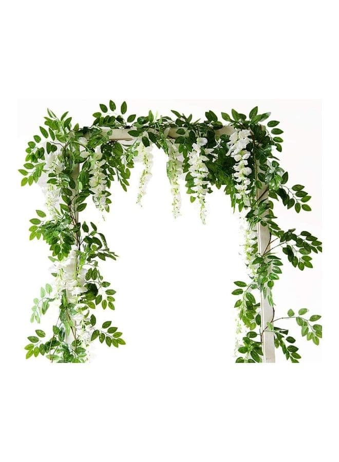 2-Pack Artificial Silk Wisteria Flower Hanging Vine Garland White/Green