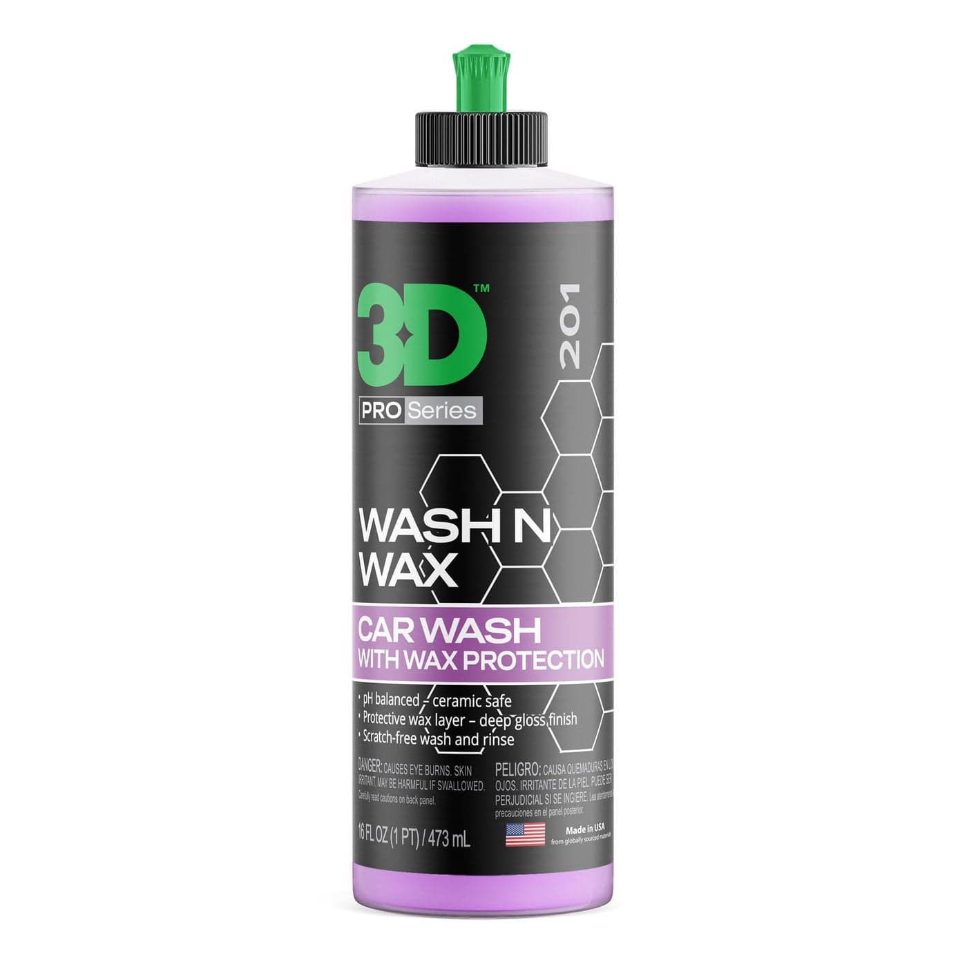 3D Wash N Wax Car Wash Soap pH Balanced Easy Rinse Scratch Free Soap with Wax Protection 16oz