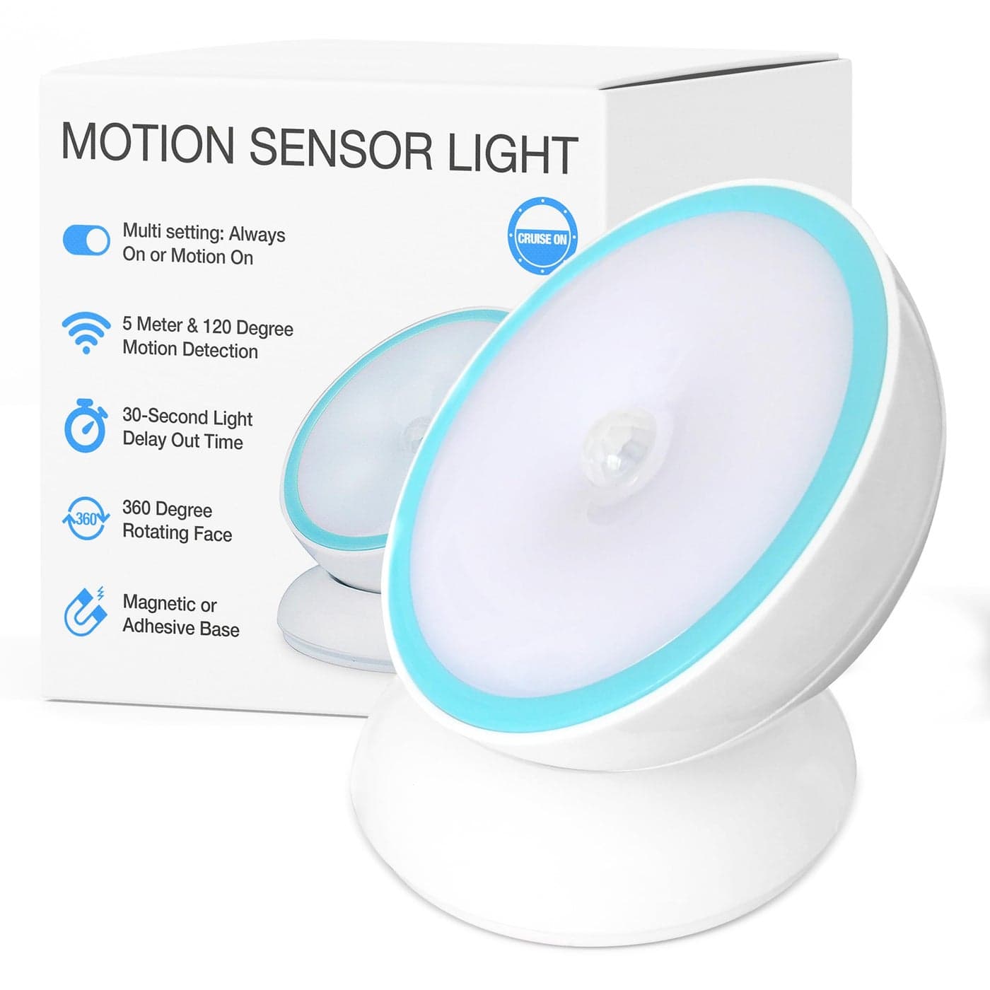 Cruise On MotionActivated Battery LED Light with Magnetic Base 360 Rotating Night Lamp for Closets Bathrooms Hallways Cabinets Wireless Easy Install Auto Sensor for HandsFree Illumination