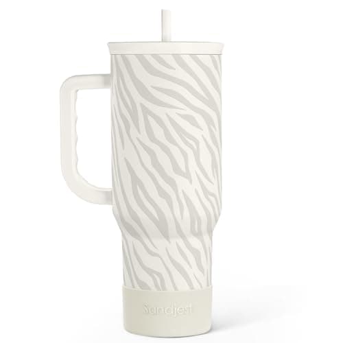 SANDJEST Zebra Skin 40oz Slider Tumbler with Handle and Straw - Insulated Stainless Steel Travel Coffee Mug for Women Girls, Gift for Birthday, Christmas